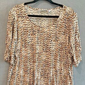 Susan Graver Liquid Knit 3/4 Sleeve Blouse Brown Beige Multi Women’s 2X